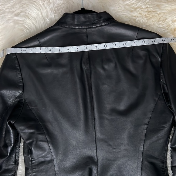 Leather Short Hem Blazer Jacket KENNETH COLE Black Banded Collar Womens M 6 8 - Picture 9 of 11